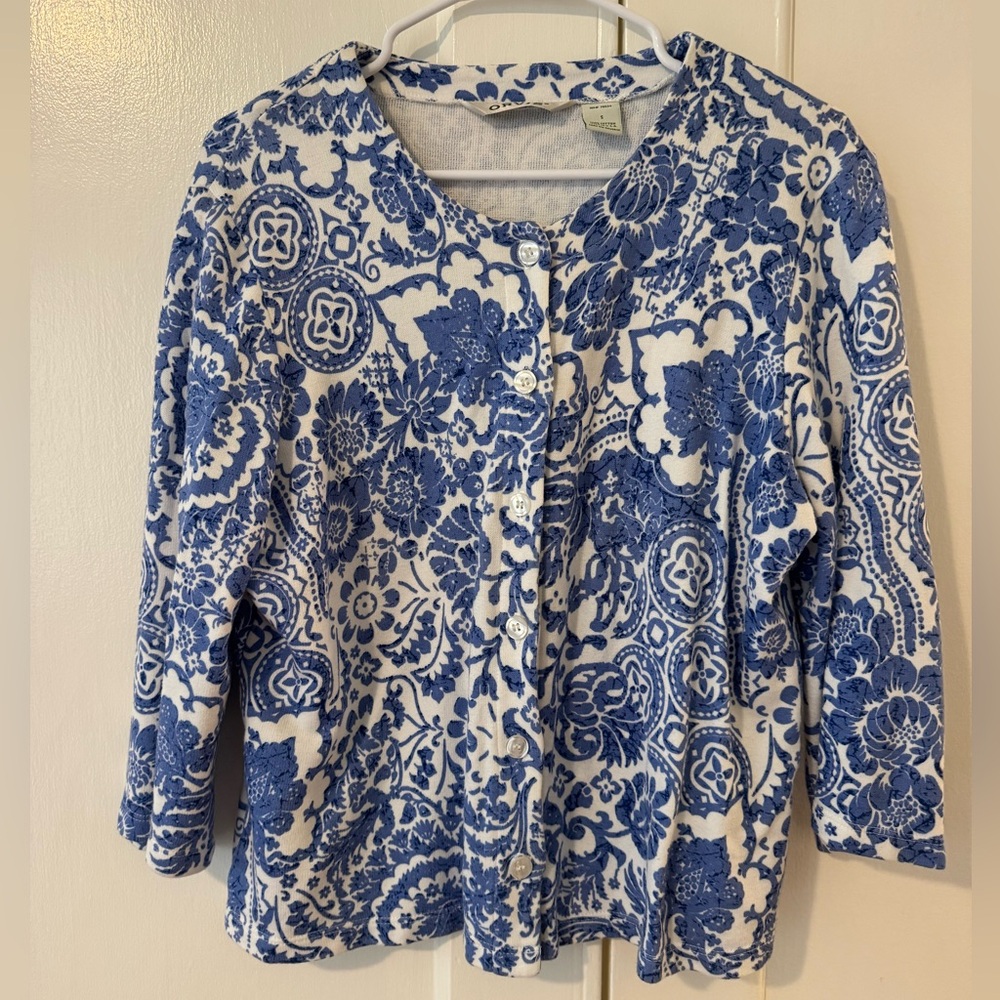 Orvis White and Blue Floral Cotton Shirt
